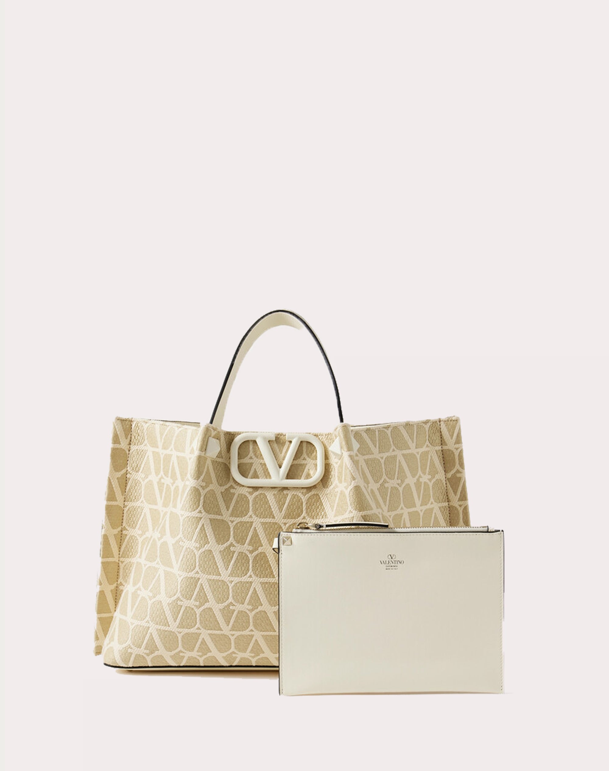 Valentino Garavani Vlogo Leather-trimmed Raffia-jacquard Mini Tote